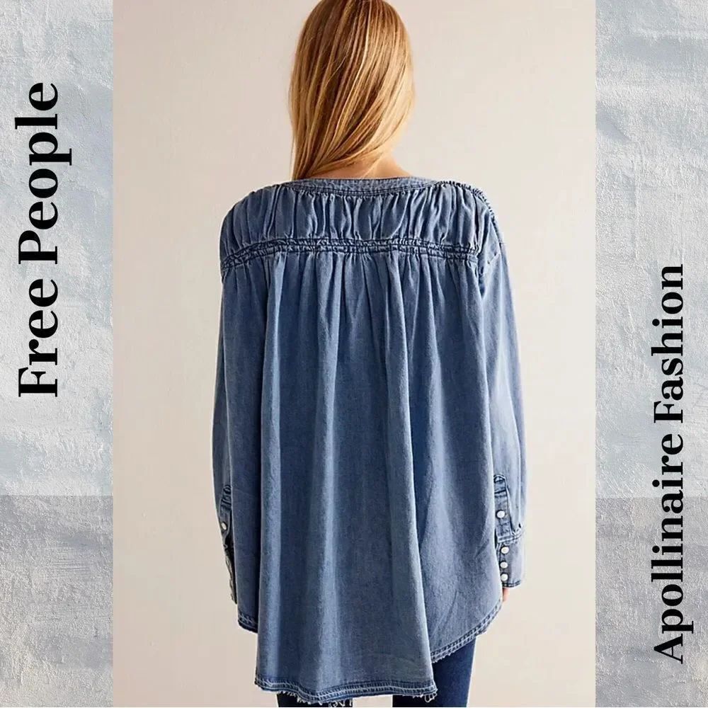 WE THE FREE ANOTHER LOVE TUNIC TOP IN BLUE DENIM SMALL NEW - Picture 4 of 7